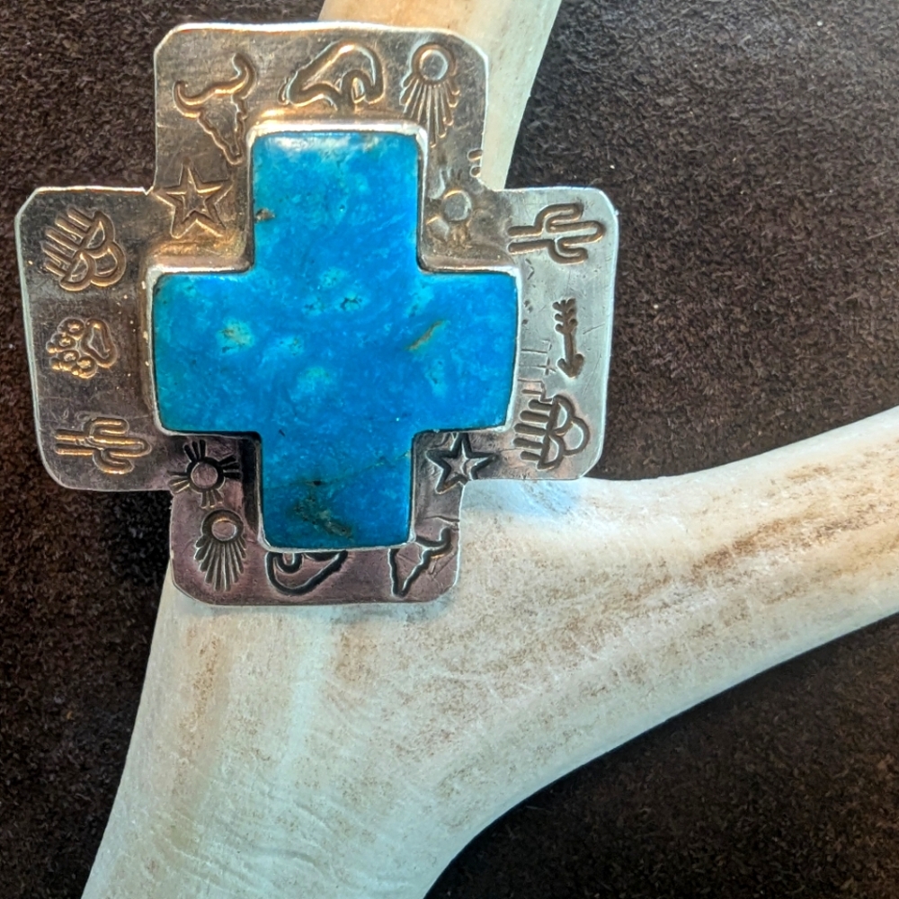 Ricky Gorman Sterling Silver And Turquoise Adjustable Ring.